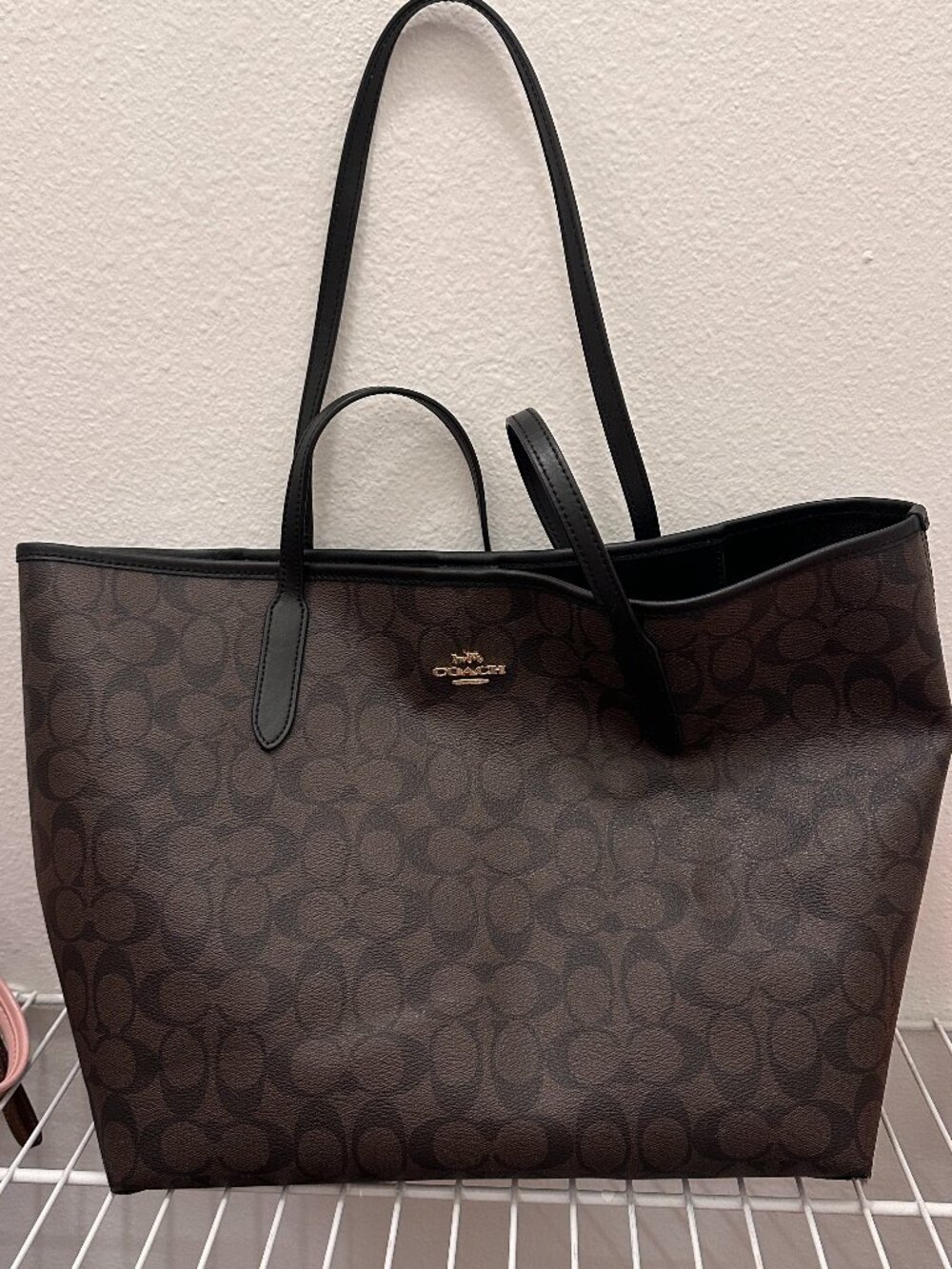 Coach Signature Tote Brown Black Shoulder Bag